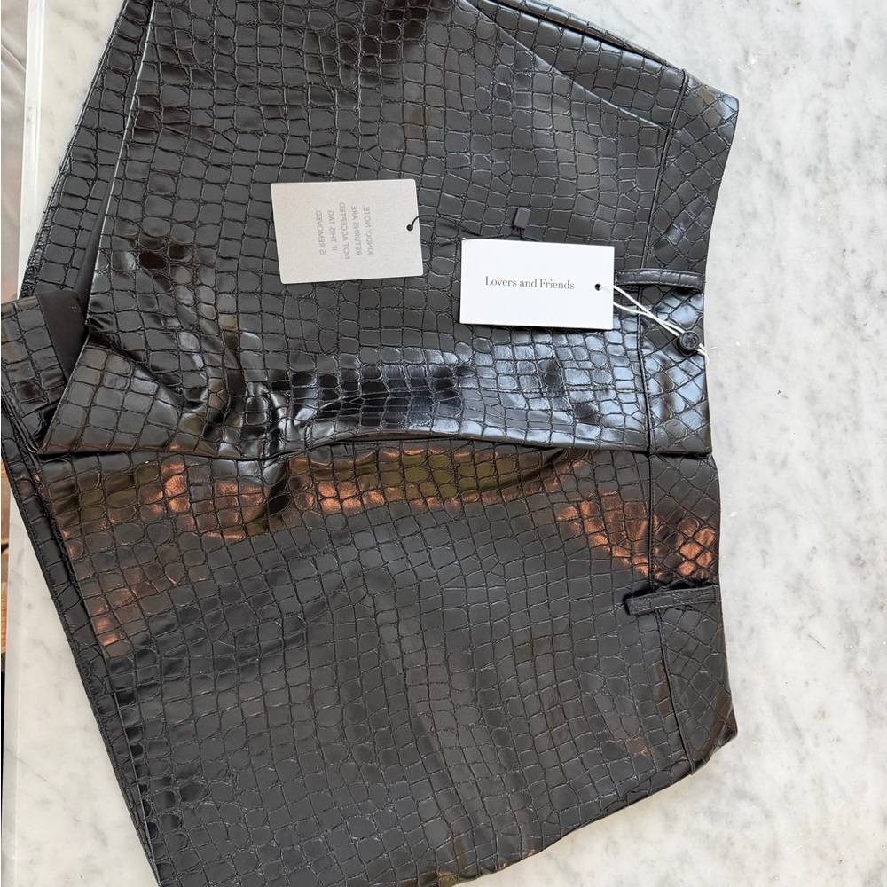 Lovers + Friends Black Croc-Texture Skirt